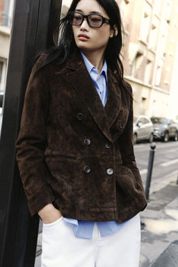 DOUBLE-BREASTED 100% LEATHER SUEDE BLAZER - Zara фото 7