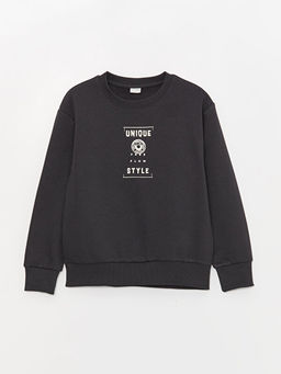 Rahat Kal?p Bisiklet Yaka Bask?l? Erkek ?ocuk Sweatshirt