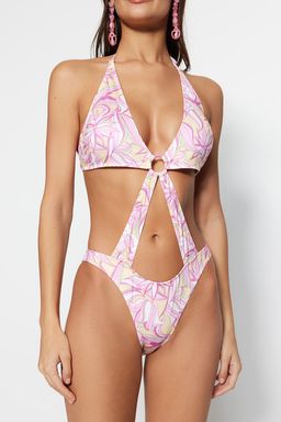 Cicek Desenli V Yaka High Leg Mayokini TBESS23MA00025