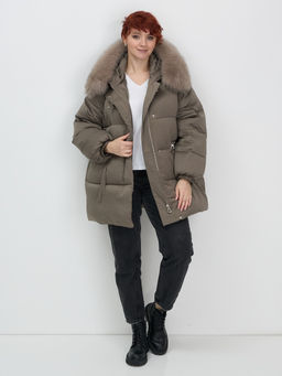 Куртка зимняя женская с мехом и капюшоном тренд коричневого цвета 7639K - Visdeer фото 10