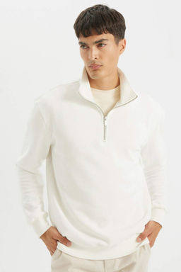 Comfort Regular Fit Rahat Kal?p Dik Yaka Fermuarl? Kal?n Basic Duz Sweatshirt - Defacto фото 16