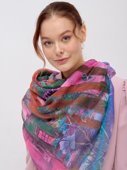 Большой, красивый двусторонний платок с рисунком в стиле арт-декои необычной текстурой ткани