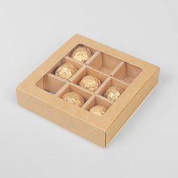 Цена за 5 шт. Упаковка для конфет, крафт, на 9 шт, 13,5 х 13,5 х 3,2 см - Simaland фото 7