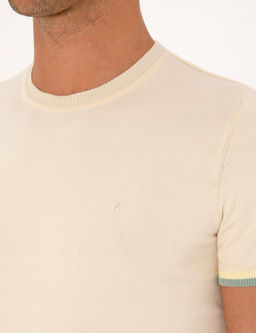 Ekru Slim Fit %100 Pamuk Bisiklet Yaka Triko T-shirt