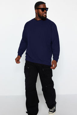 TRENDYOL MAN Lacivert Buyuk Beden Bisiklet Yaka Oversize/Genis Kesim Ici Polarl? Sweatshirt TMNAW24AO00007 - Trendyolmilla фото 29