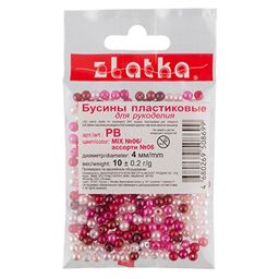 Бусина Zlatka MIX пластик PB 4 мм 10 х 10 г  0.2 г №06 ассорти