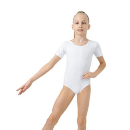 Купальник гимнастический Grace Dance, с коротким рукавом, р. 34, цвет белый  фото 3