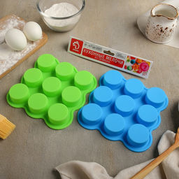 Форма для выпечки Доляна «Круг», 15.5×15.5×2 см, 9 ячеек (d=3.8 см), силикон, розовая