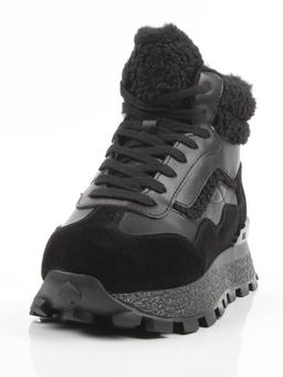 04-WG042-1M BLACK Кроссовки зимние женские (натуральная кожа, натуральная замша, 100% шерсть)