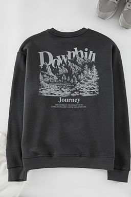 Antrasit Oversize/Genis Kesim Onu Nak?sl? Arkas? Bask?l? Ici Polarl? Sweatshirt TMNAW25SW00014 - Trendyolmilla фото 3
