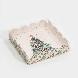 Цена за 5 шт. Коробка для кондитерских изделий новогодняя с пластиковой крышкой «Ёлка», 13×13×3 см