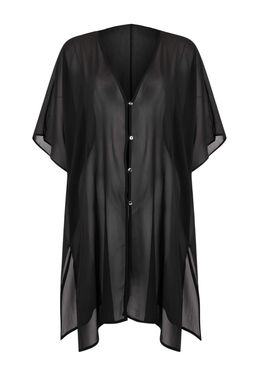 Siyah Dokuma Midi Yarasa Kol Plaj Kimono & Kaftan TBESS26KM00001