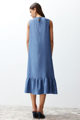 Kahverengi Duz Kesim Kolsuz Bisiklet Yaka Midi Aerobin Dokuma Elbise TWOSS24EL00519 - Trendyolmilla фото 14