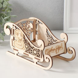 Новогодняя шкатулка-сани "Змея. Снежинка." 19,5х9,5х10 см