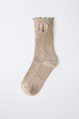 KNIT EMBROIDERED FLOWER SOCKS - Zara фото 4