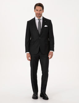 Siyah Slim Fit Y_n Kar___ml_ Mikro Desenli Klasik Ceket - Cacharel фото 4