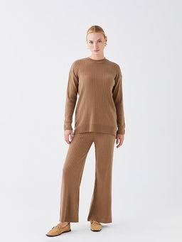 Beli Lastikli D?z Geni? Pa?a Kad?n Triko Pantolon