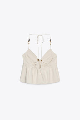 BEADED DENIM HALTER TOP - Zara фото 7