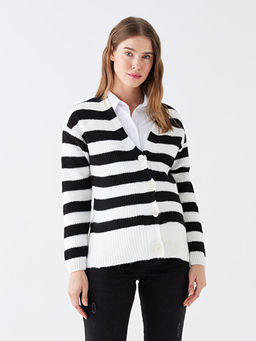 V Yaka Renk Bloklu Uzun Kollu Hamile Triko H?rka