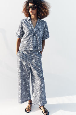 PANTAL?N CULOTTE CUADROS BORDADOS SET / Marino / Blanco