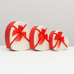 Набор подарочных коробок сердце 3 в 1, Красный бант, 22?20?9; 19?17?7.5; 16?13.5?6 см