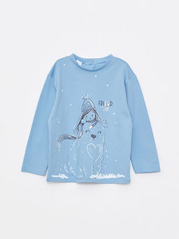 Bisiklet Yaka Uzun Kollu Bask?l? K?z Bebek Ti??rt