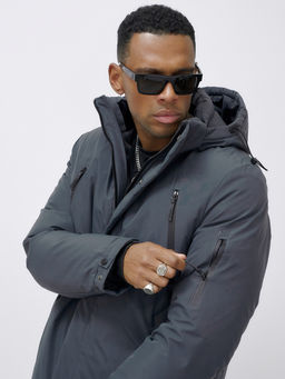 Парка мужская зимняя удлиненная темно-серого цвета 8385TC