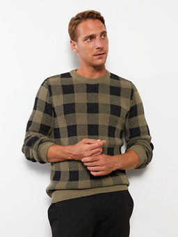 Bisiklet Yaka Uzun Kollu Ekose Erkek Triko Kazak