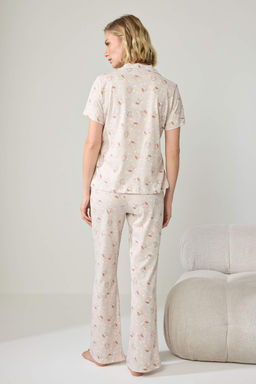 Bej %100 Pamuklu Kedi Desenli _rme Pijama Tak_m_ THMAW27PT00015 - Trendyolmilla фото 4