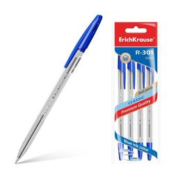 Цена за 24 шт. Набор из 4 ручек шариковых ErichKrause R-301 Stick Classic 1.0, цвет чернил синий (в пакете)