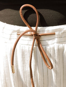 VILATTE / Брюки изо льна с вискозой на резинке и кожаном шнуре  фото 2