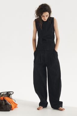 TRF DENIM HALTER TOP WITH TIE DETAIL