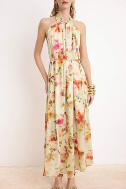 Cok Renkli Cicekli Kusakl? Maxi Astarl? S?k/Gece Elbise TPRSS26EL00078