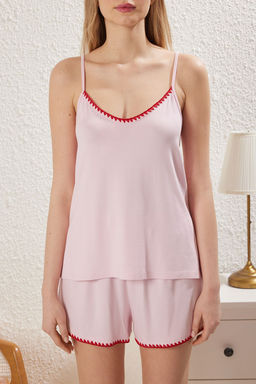Trendyolmilla Lacivert Dikis Detayl? Ip Ask?l? Sortlu Orme Pijama Tak?m? THMSS25PT00103  фото 4
