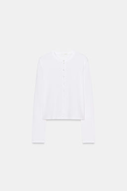 CAMISETA ALGOD?N 100% BOTONES / Blanco - Zara фото 5