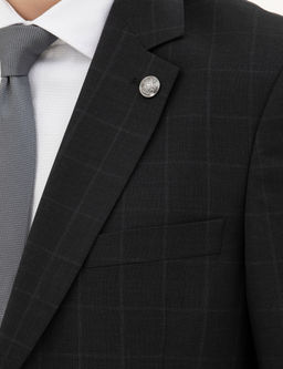 Siyah Slim Fit %100 Y_n Ekose Tak_m Elbise