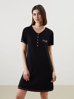 Bisiklet Yaka Nak??l? Kad?n Gecelik