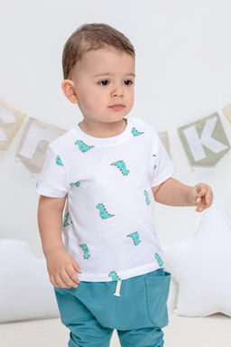 КР 302034/белый,зеленые динозавры к390, фуфайка