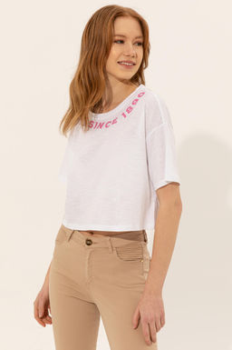 U. S. Polo Assn Женская белая укороченная футболка с круглым вырезом - U.s. polo assn фото 15