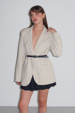 Tas Cizgili Kemerli %100 Pamuk Astarl? Oversize Blazer Ceket TWOSS26BC00030 - Trendyolmilla фото 4