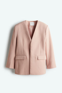 Collarless twill blazer
