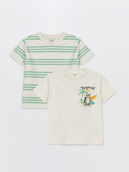 Bisiklet Yaka K?sa Kollu Bask?l? Erkek Bebek Ti??rt 2li