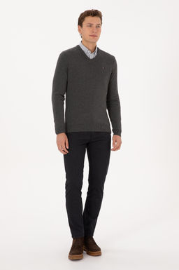 Erkek Slim Fit V Yaka Antrasit Melanj Basic Kazak - U.s. polo assn фото 4