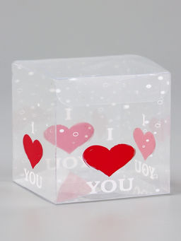 Цена за 5 шт. Складная коробка из PVC I love you, прозрачная с рисунком, 7?7?7 см 5 шт.