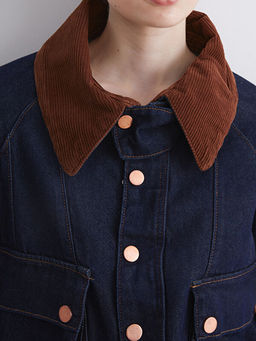 G?mlek Yaka Oversize Kad?n Jean Ceket