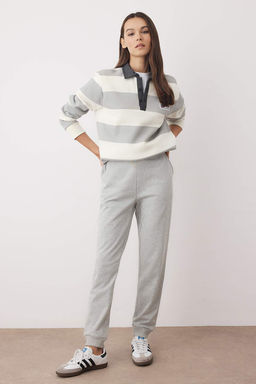 Gri Melanj Bel Detayl? Jogger Kal?n Ici Polarl? Orme Esofman Alt? TWOAW26EA00018