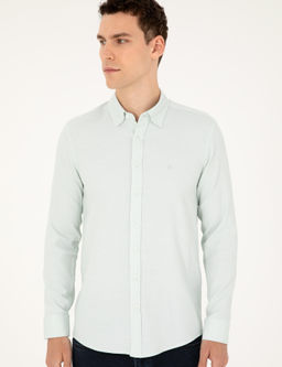 Рубашка Slim Fit зеленая с длинным рукавом