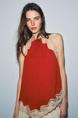 TOP HALER ENCAJE ZW COLLECTION / teja oscuro - Zara фото 2