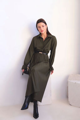 Martichelli Платье рубашка с юбкой-плиссе хаки фото 9