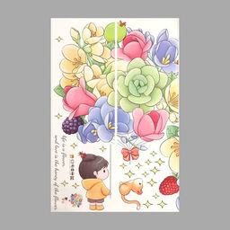 Наклейка интерьерная цветная Девочка с котиком и букетом, пластик, 2 листа, 30?90 см